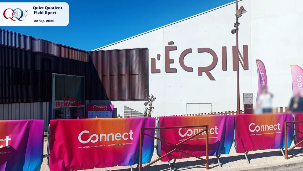 : Entrance of L'Écrin in Talant with CONNECT 2026 banners on the day of the event.