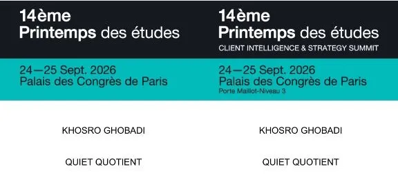 Visitor badge for Le Printemps des Études 2026 at the Palais des Congrès de Paris, in the name of Khosro Ghobadi, Quiet Quotient.